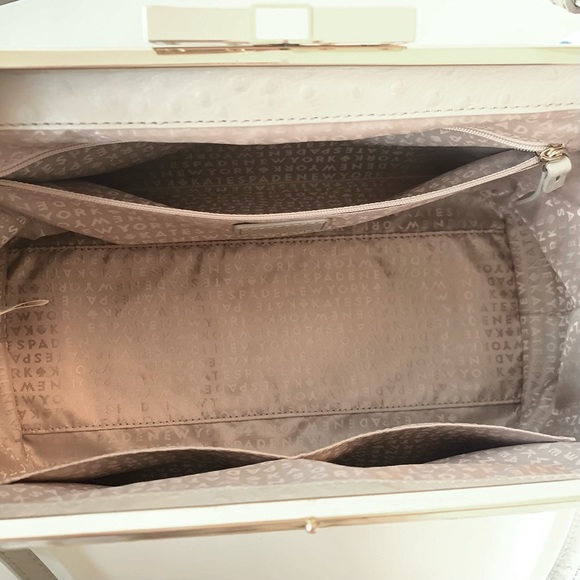 Kate Spade · Victoria Falls Madeline Ostrich Embossed Satchel Stone Taupe Bag - Picture 11 of 17